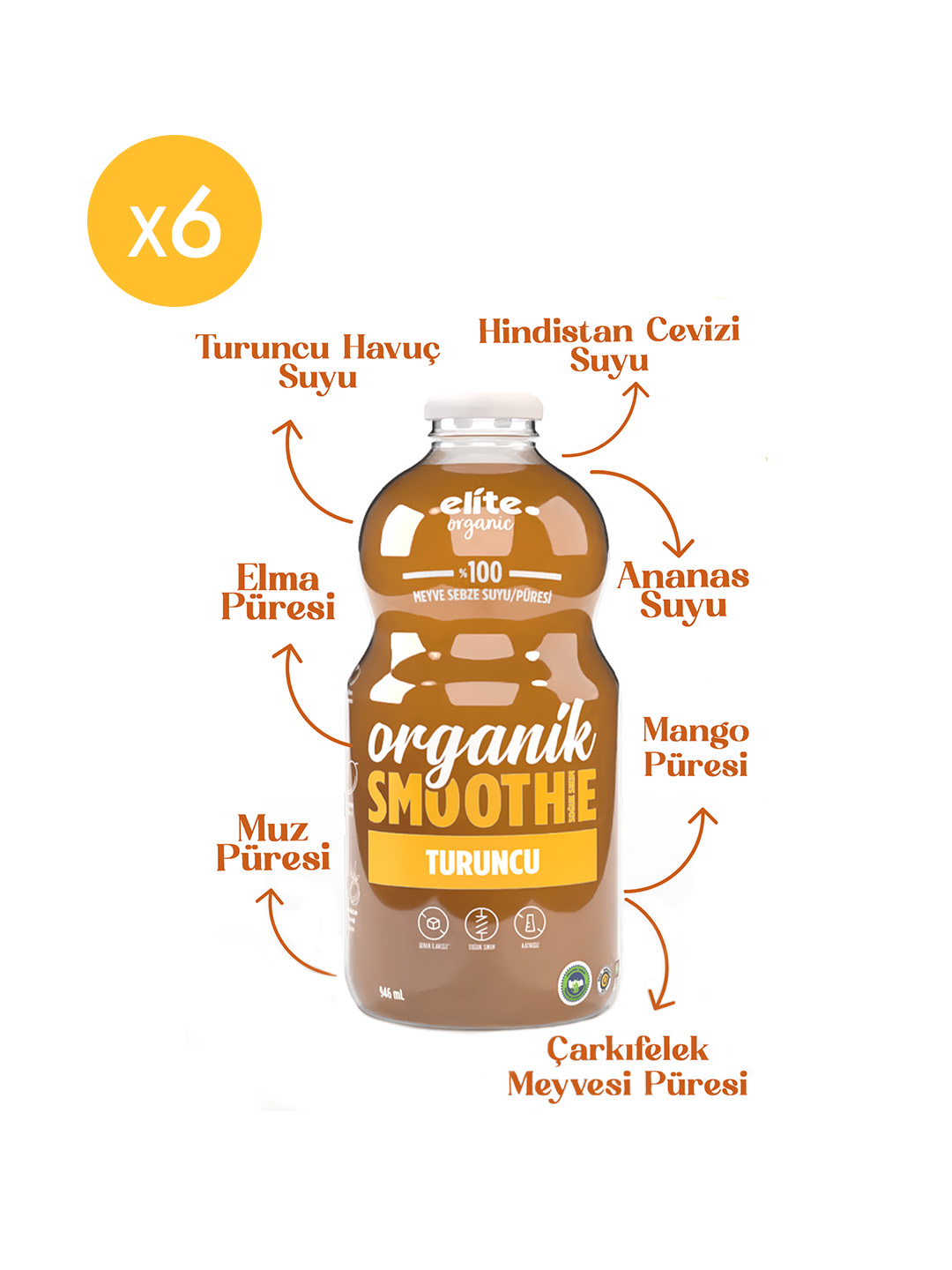 6'lı Organik Turuncu Smoothie 946 Ml - Görsel 2