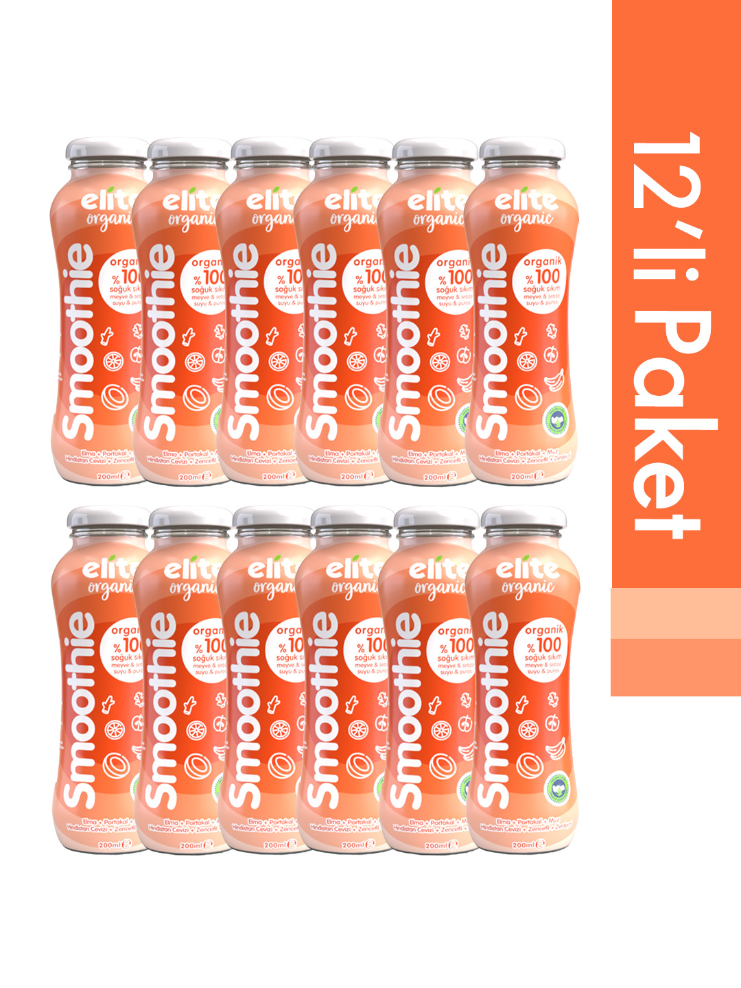 12'li Organik %100 Smoothie Turuncu 200 Ml