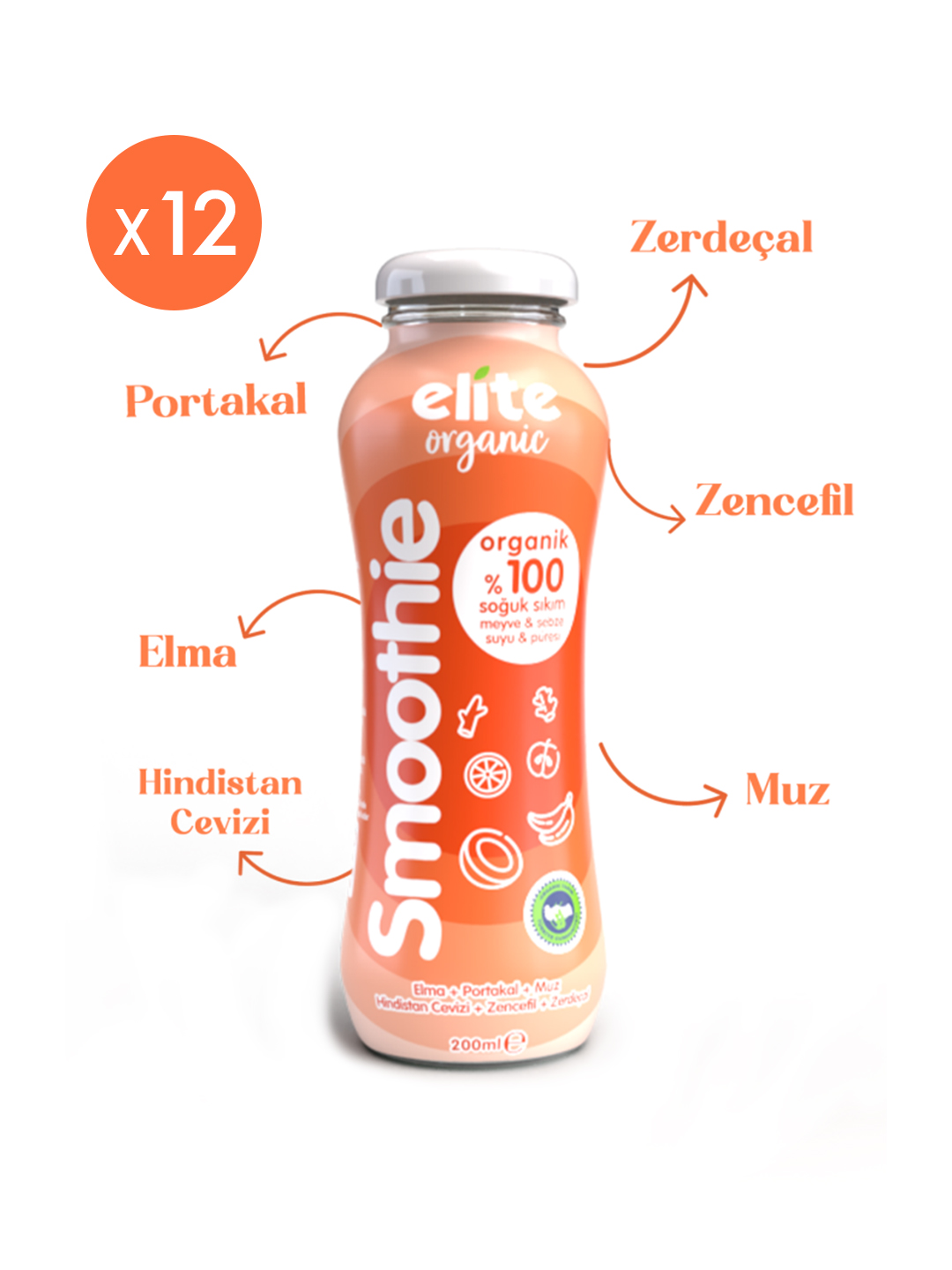 12'li Organik %100 Smoothie Turuncu 200 Ml - Görsel 2