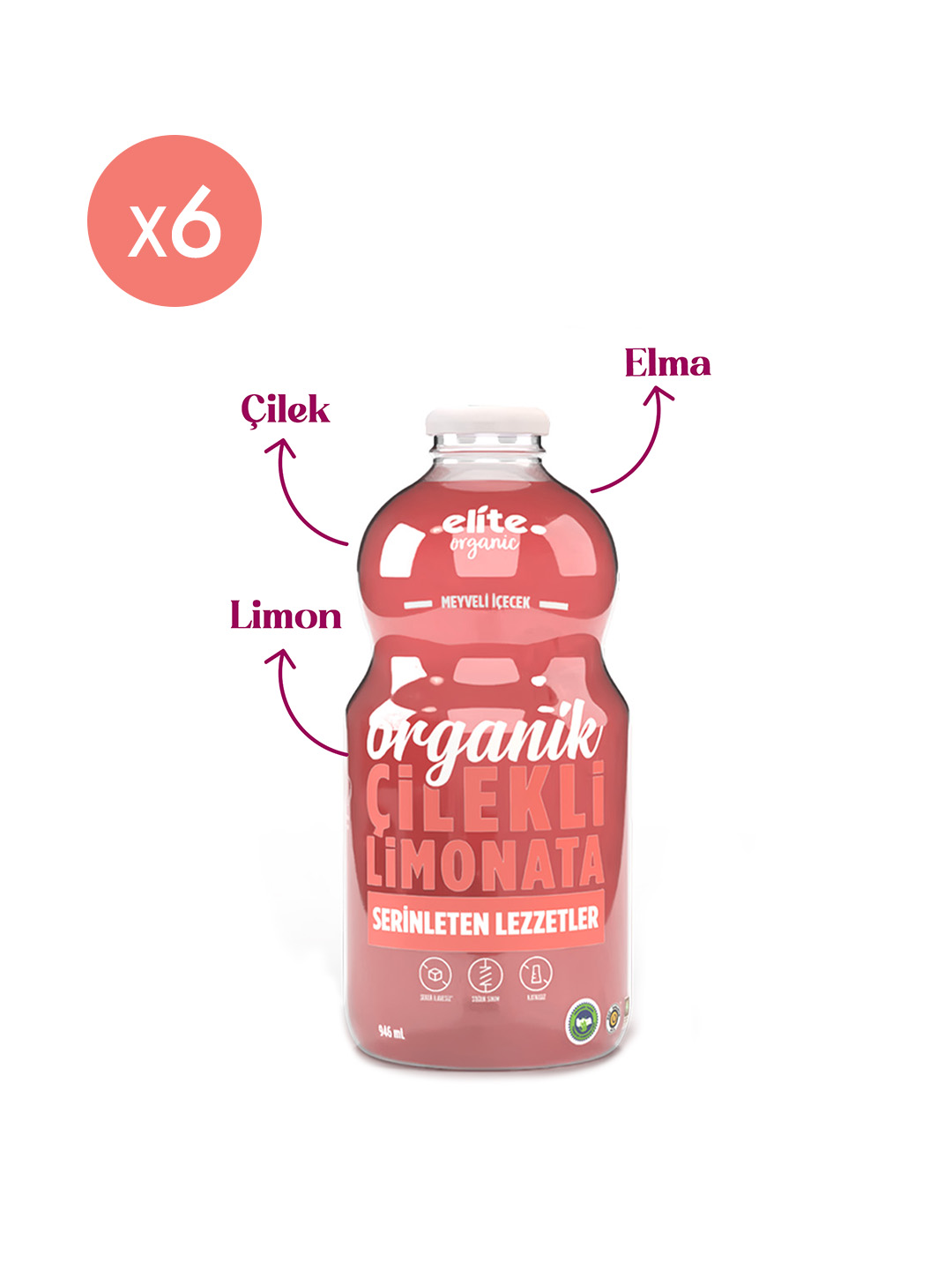 6'lı Organik Çilekli Limonata 946 Ml - Görsel 2