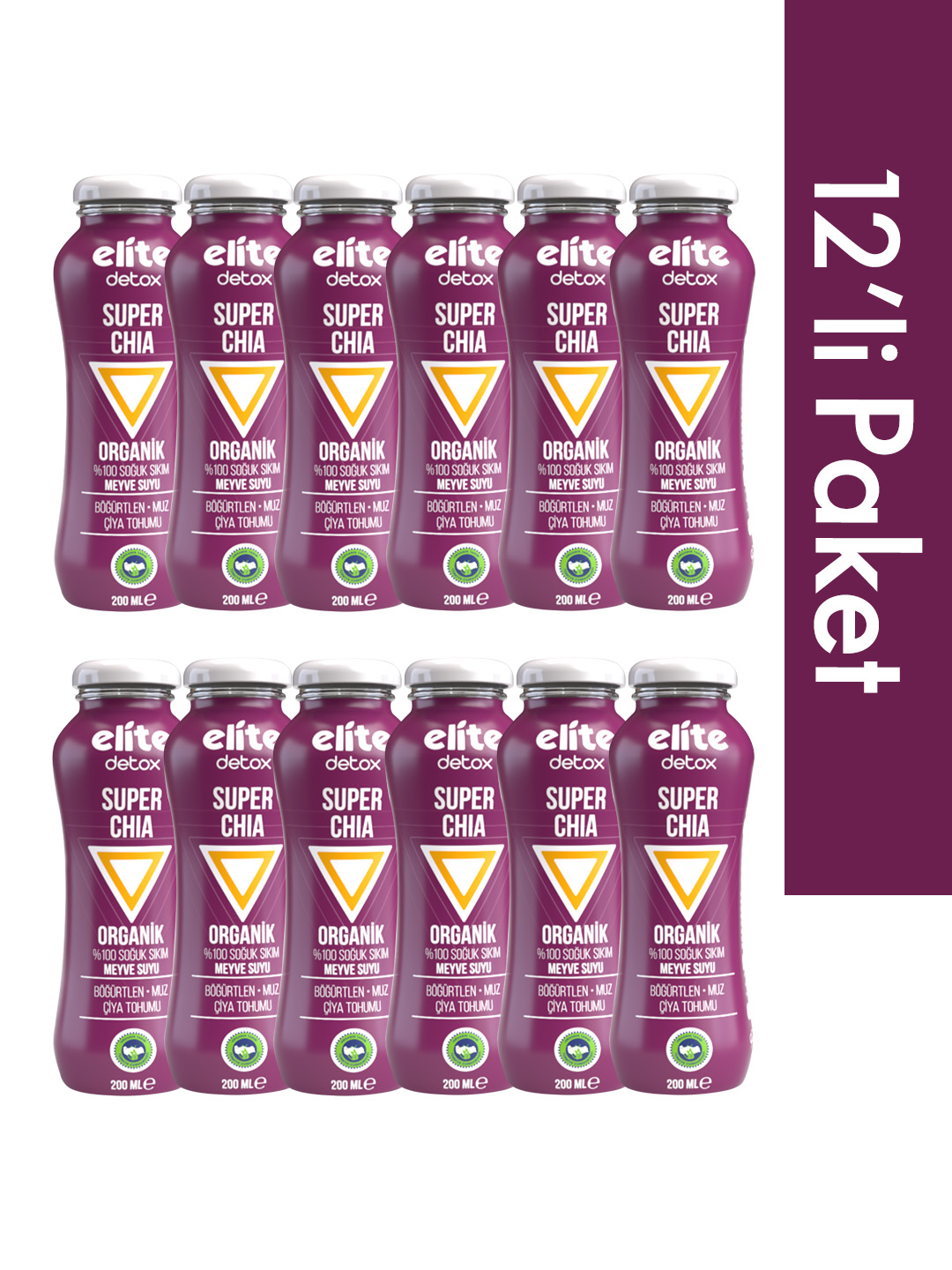 12'li Organik Super Hero (Chia) %100 Meyve-Sebze Suyu 200 Ml