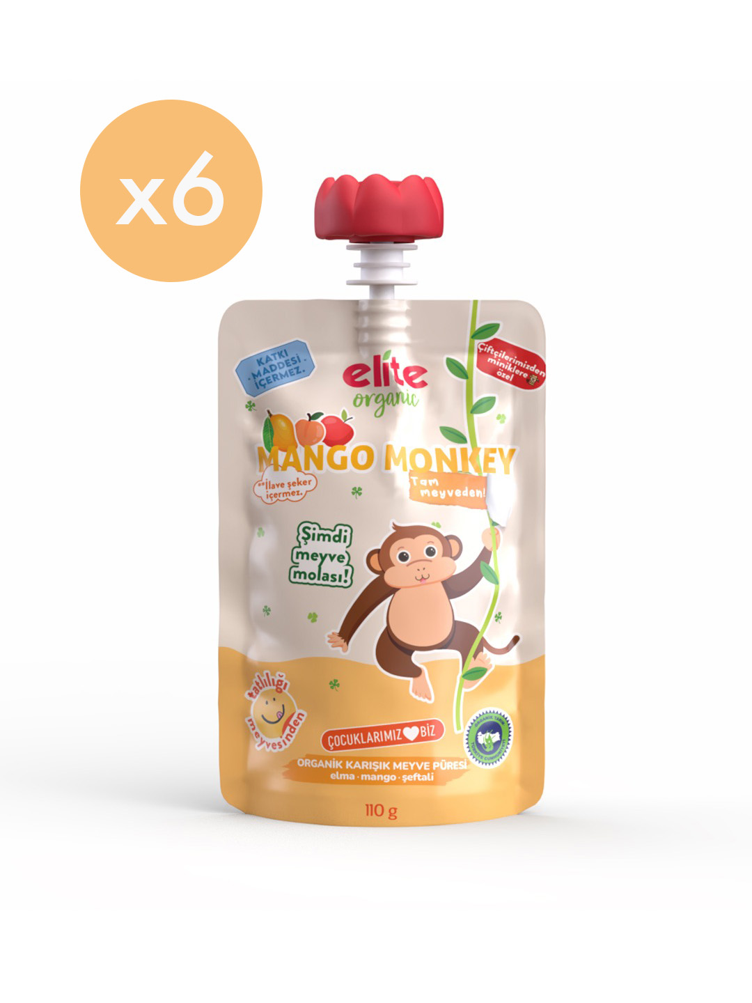 6’lı Mango Monkey Organik Karışık Meyve Püresi 110 Gr (6 Adet) - Görsel 2