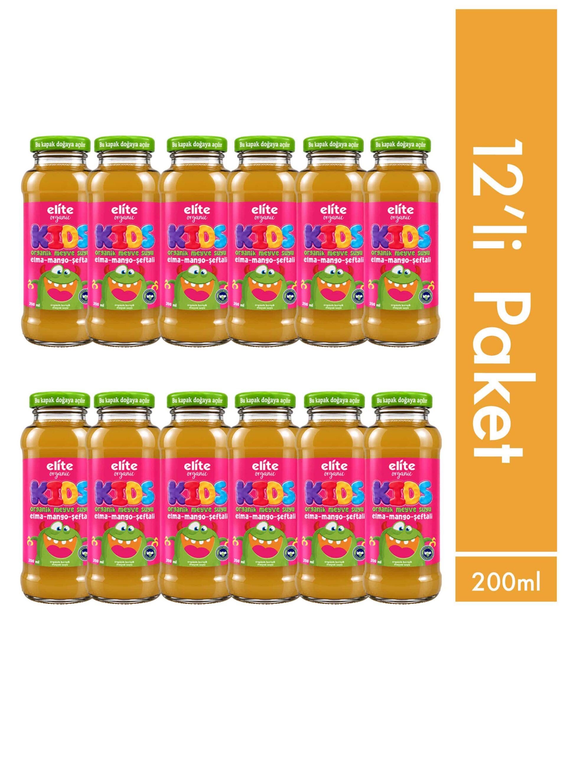 12'li Kids Organik Elma-Mango-Şeftali Meyve Suyu 200 ml
