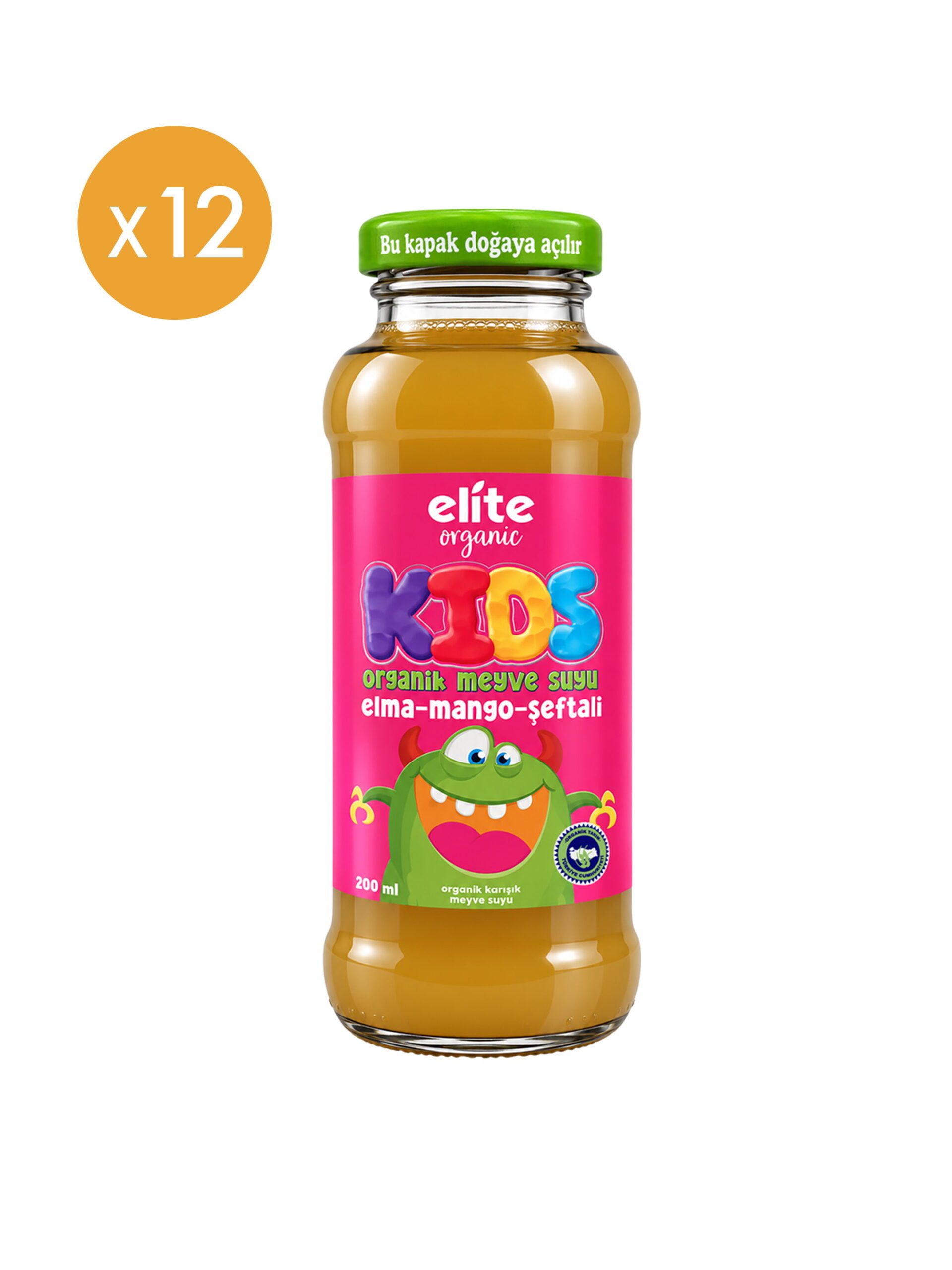 12'li Kids Organik Elma-Mango-Şeftali Meyve Suyu 200 ml - Görsel 2